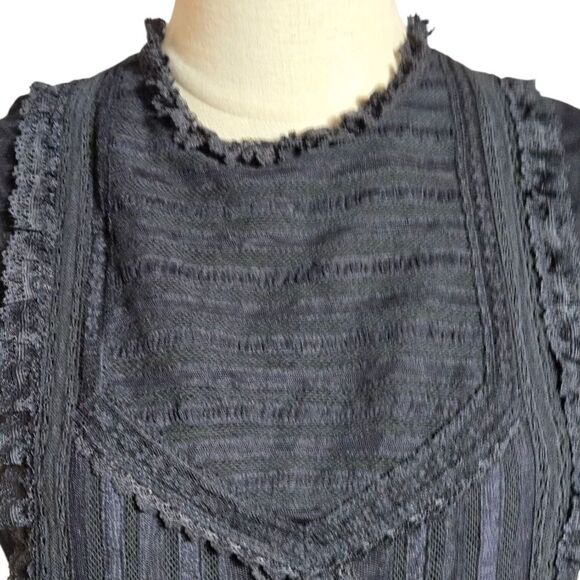 Love Sam Black Victorian Boho Lace Trim Blouse Top - Picture 2 of 7